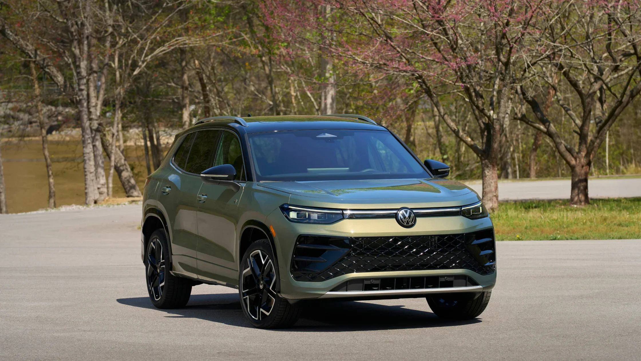 Front exterior view of the 2026 Volkswagen Tiguan SEL R-Line Turbo SUV with chrome grille design.