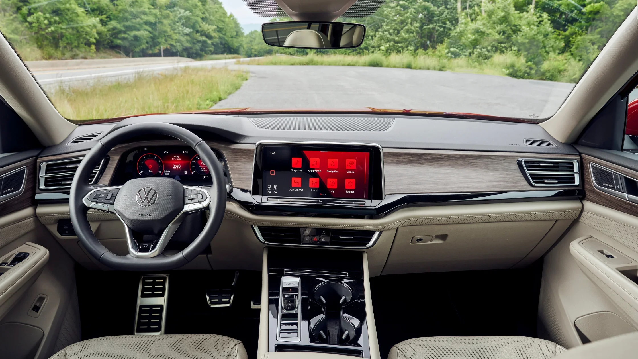 2026 Volkswagen Atlas dashboard interior with touchscreen display and digital gauges.