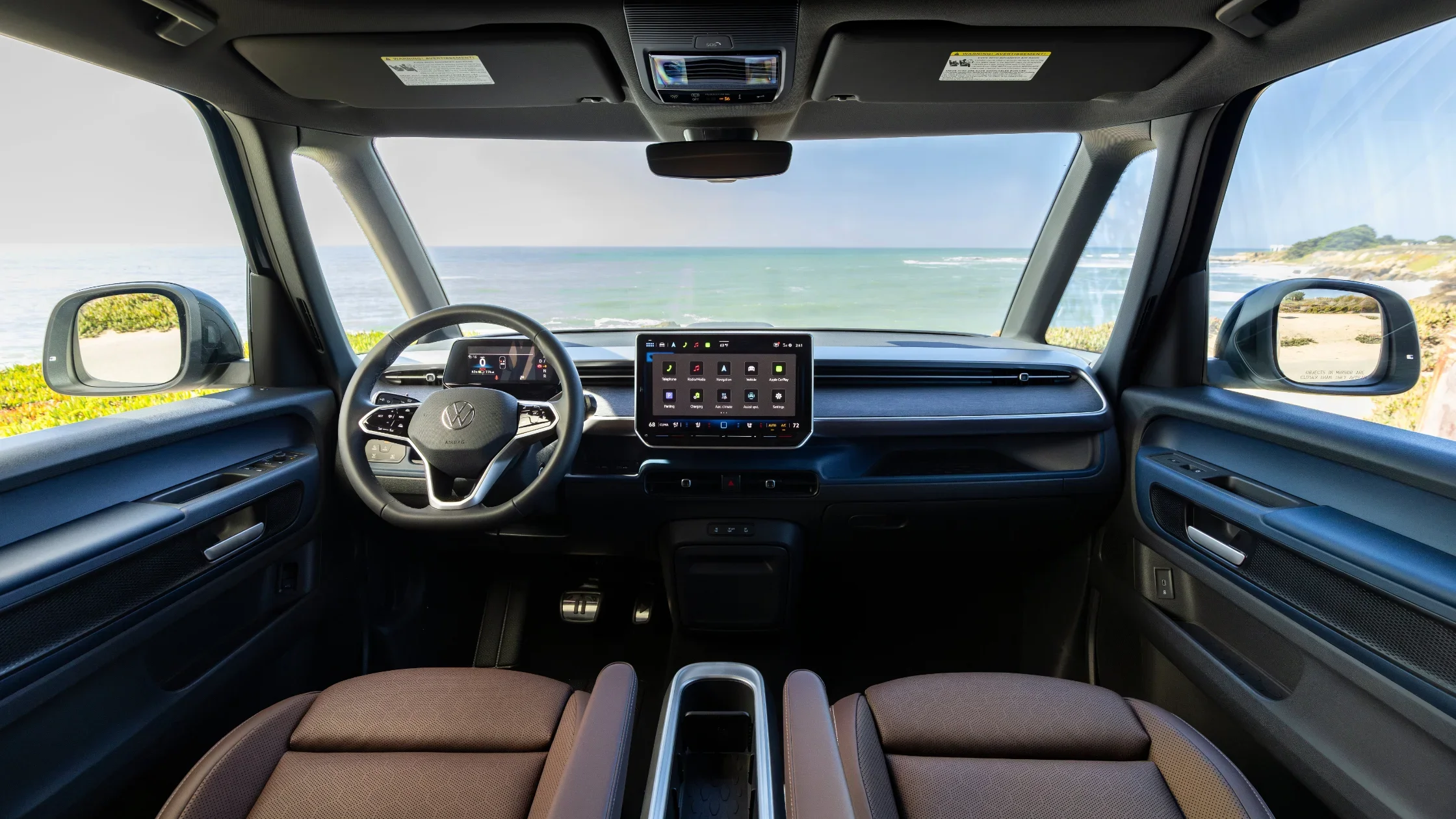 Interior view of the 2025 Volkswagen ID. Buzz featuring a digital cockpit.